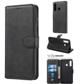 Retro Calf Matte Leather Wallet Phone Case for Samsung Galaxy M40 - Black