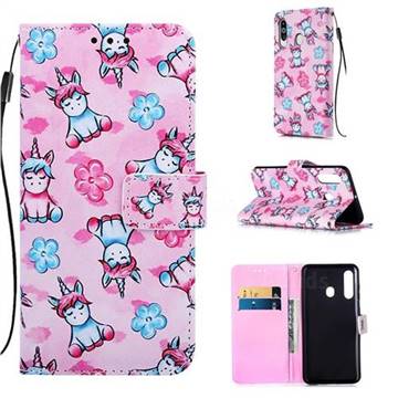 Unicorn and Flowers Matte Leather Wallet Phone Case for Samsung Galaxy M40