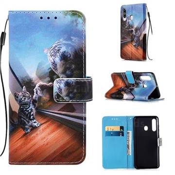 Mirror Cat Matte Leather Wallet Phone Case for Samsung Galaxy M40