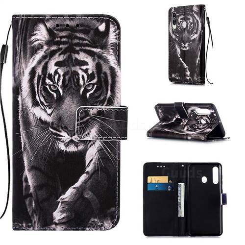 Black and White Tiger Matte Leather Wallet Phone Case for Samsung Galaxy M40