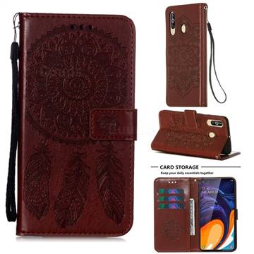 Embossing Dream Catcher Mandala Flower Leather Wallet Case for Samsung Galaxy M40 - Brown