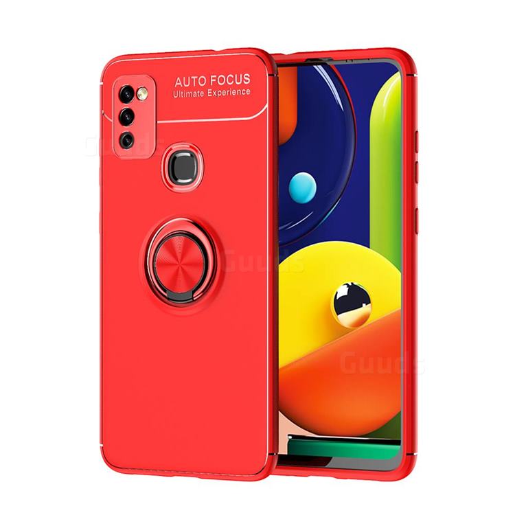 Auto Focus Invisible Ring Holder Soft Phone Case for Samsung Galaxy M51 - Red
