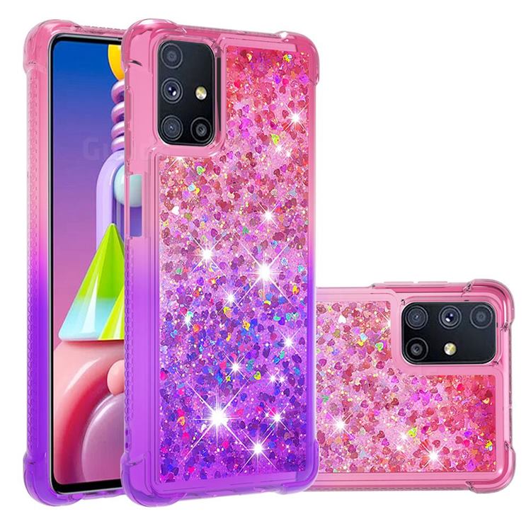 Rainbow Gradient Liquid Glitter Quicksand Sequins Phone Case for Samsung Galaxy M51 - Pink Purple