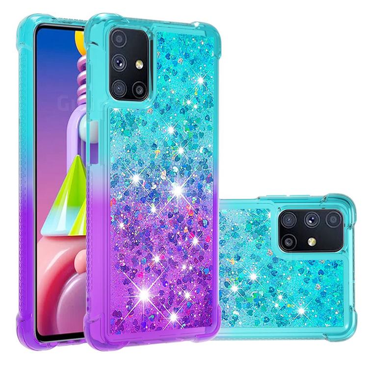 Rainbow Gradient Liquid Glitter Quicksand Sequins Phone Case for Samsung Galaxy M51 - Blue Purple