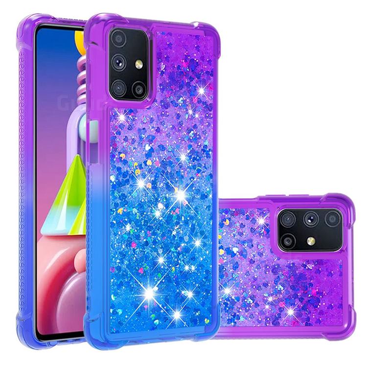 Rainbow Gradient Liquid Glitter Quicksand Sequins Phone Case for Samsung Galaxy M51 - Purple Blue