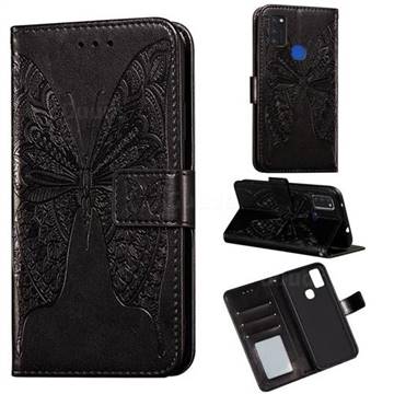 Intricate Embossing Vivid Butterfly Leather Wallet Case for Samsung Galaxy M51 - Black