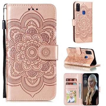Intricate Embossing Datura Solar Leather Wallet Case for Samsung Galaxy M51 - Rose Gold