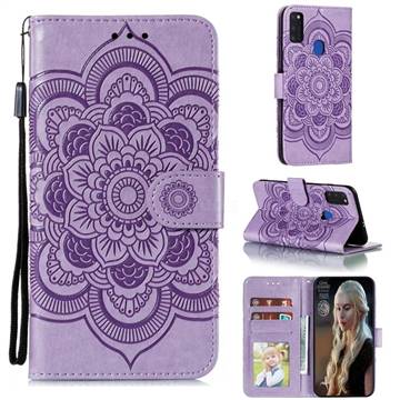 Intricate Embossing Datura Solar Leather Wallet Case for Samsung Galaxy M51 - Purple