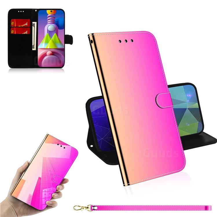 Shining Mirror Like Surface Leather Wallet Case for Samsung Galaxy M51 - Rainbow Gradient