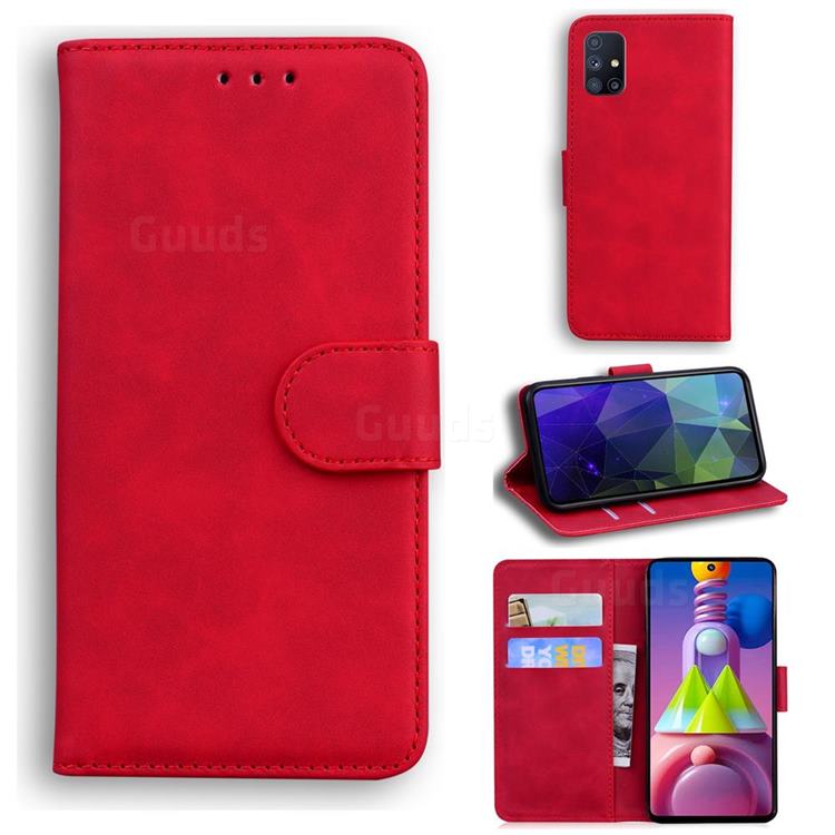 Retro Classic Skin Feel Leather Wallet Phone Case for Samsung Galaxy M51 - Red