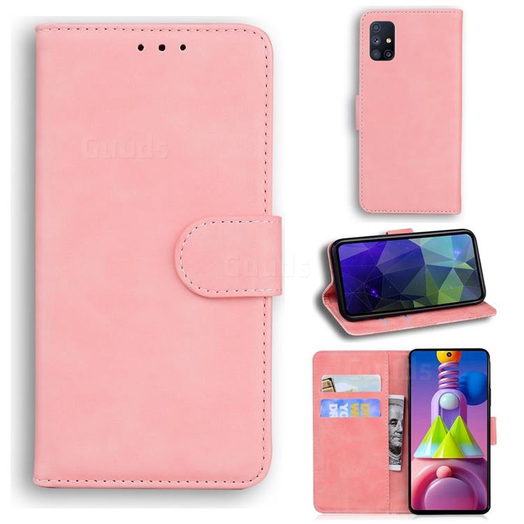 Retro Classic Skin Feel Leather Wallet Phone Case for Samsung Galaxy M51 - Pink