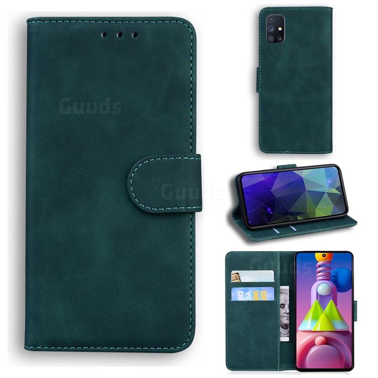 Retro Classic Skin Feel Leather Wallet Phone Case for Samsung Galaxy M51 - Green