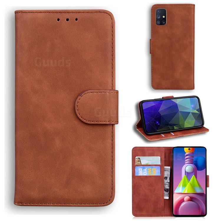 Retro Classic Skin Feel Leather Wallet Phone Case for Samsung Galaxy M51 - Brown