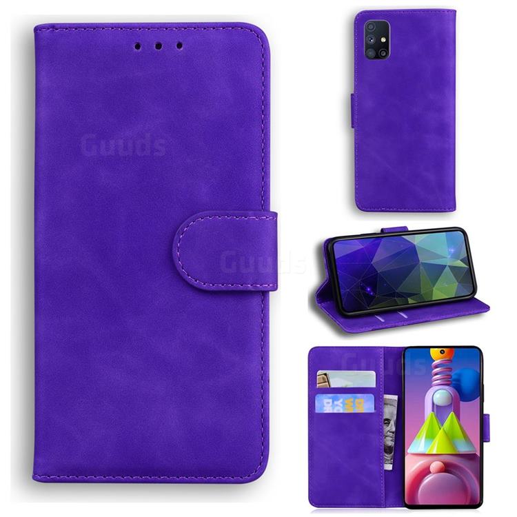 Retro Classic Skin Feel Leather Wallet Phone Case for Samsung Galaxy M51 - Purple