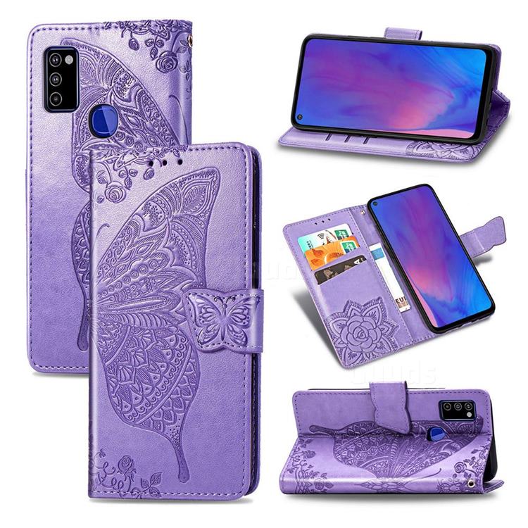 Embossing Mandala Flower Butterfly Leather Wallet Case for Samsung Galaxy M51 - Light Purple