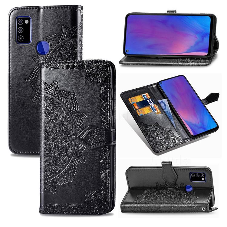 Embossing Imprint Mandala Flower Leather Wallet Case for Samsung Galaxy M51 - Black