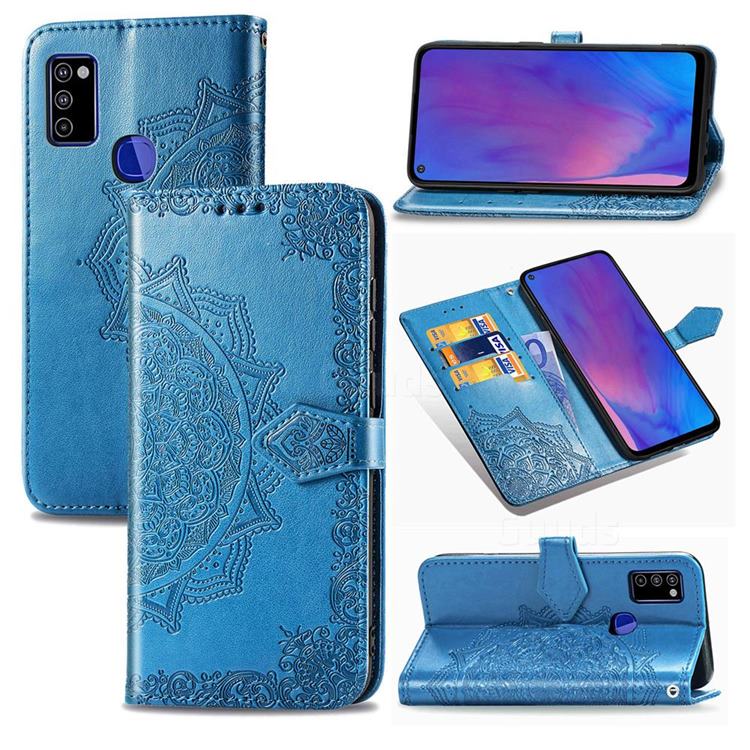 Embossing Imprint Mandala Flower Leather Wallet Case for Samsung Galaxy M51 - Blue