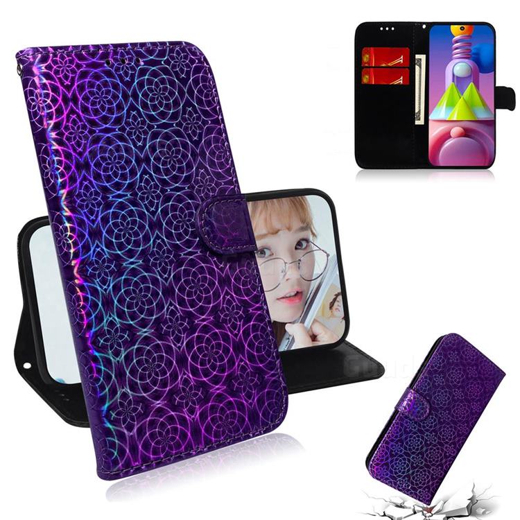 Laser Circle Shining Leather Wallet Phone Case for Samsung Galaxy M51 - Purple