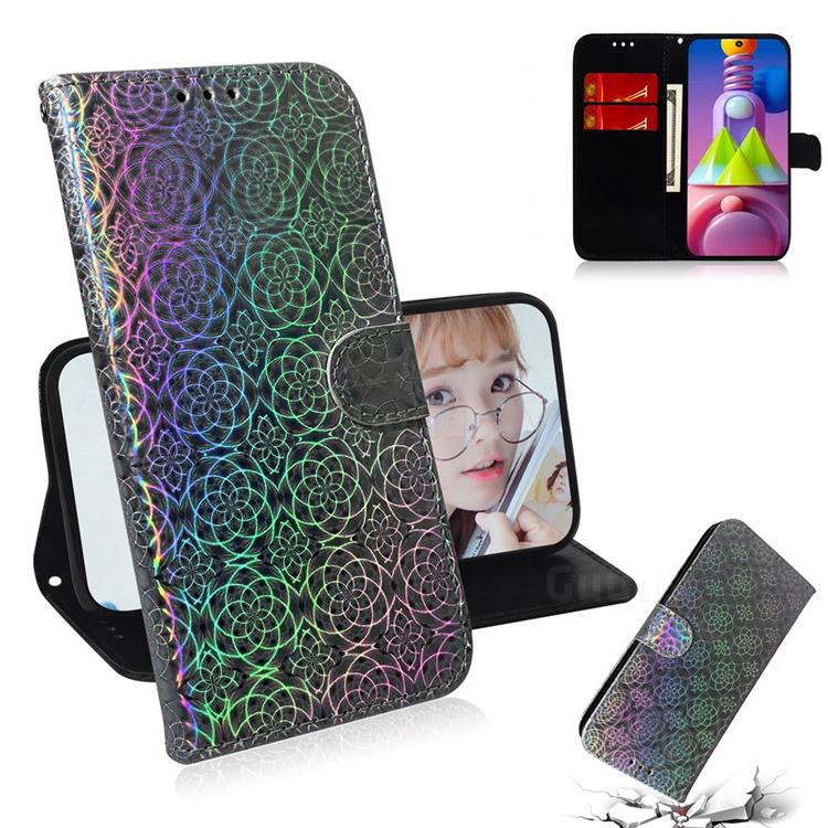 Laser Circle Shining Leather Wallet Phone Case for Samsung Galaxy M51 - Silver