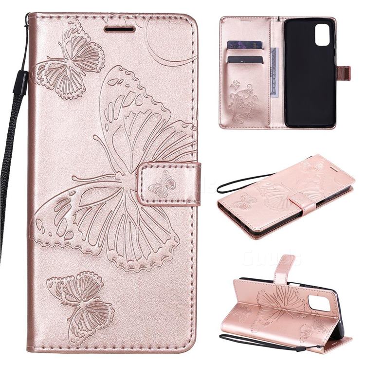 Embossing 3D Butterfly Leather Wallet Case for Samsung Galaxy M51 - Rose Gold