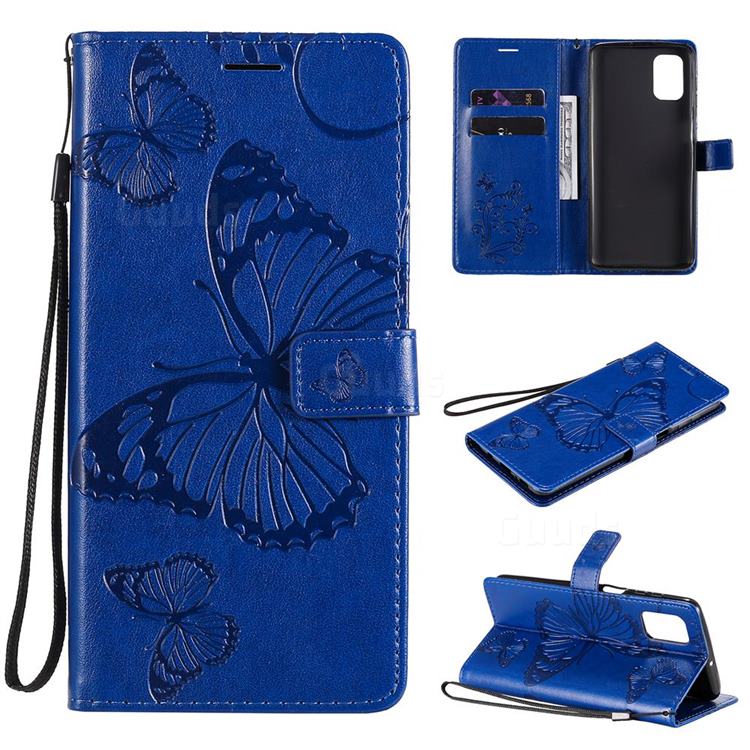 Embossing 3D Butterfly Leather Wallet Case for Samsung Galaxy M51 - Blue