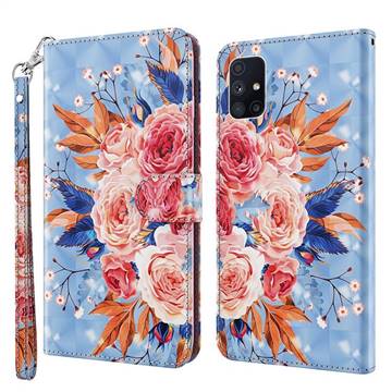 Rose Flower 3D Painted Leather Wallet Case for Samsung Galaxy M51