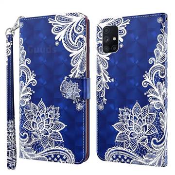 White Lace 3D Painted Leather Wallet Case for Samsung Galaxy M51