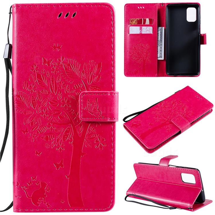 Embossing Butterfly Tree Leather Wallet Case for Samsung Galaxy M51 - Rose