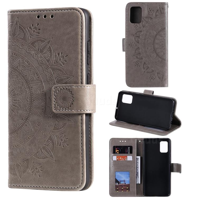 Intricate Embossing Datura Leather Wallet Case for Samsung Galaxy M51 - Gray