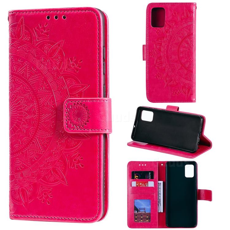 Intricate Embossing Datura Leather Wallet Case for Samsung Galaxy M51 - Rose Red