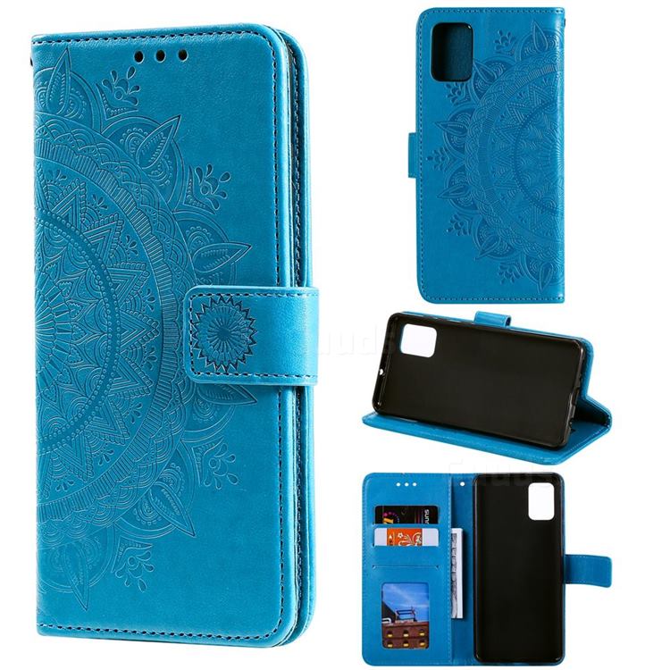 Intricate Embossing Datura Leather Wallet Case for Samsung Galaxy M51 - Blue