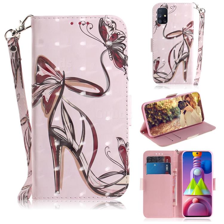 Butterfly High Heels 3D Painted Leather Wallet Phone Case for Samsung Galaxy M51