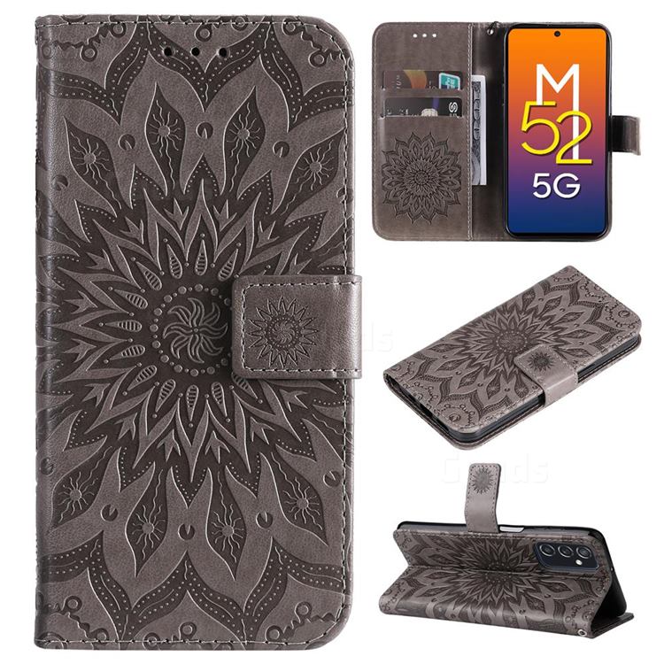 Embossing Sunflower Leather Wallet Case for Samsung Galaxy M52 5G - Gray