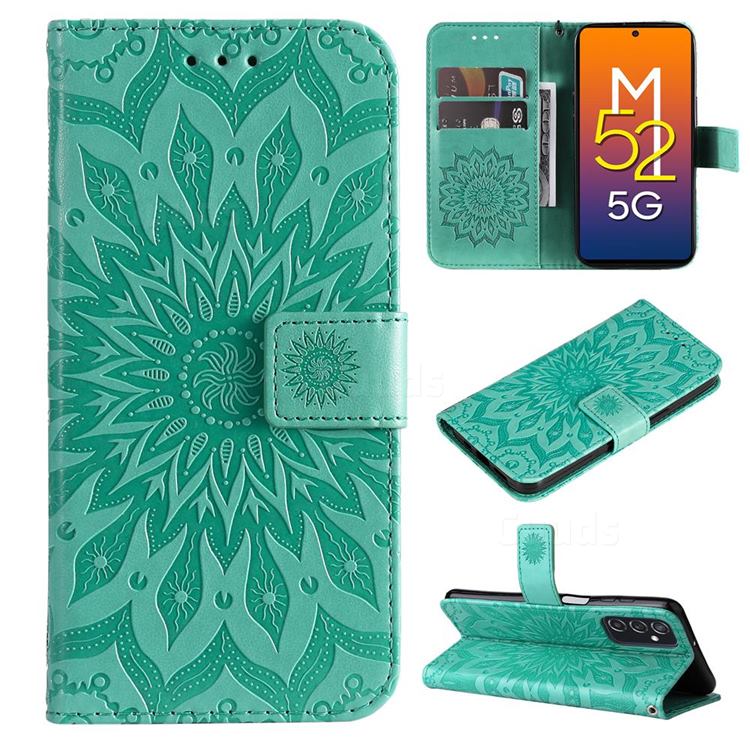 Embossing Sunflower Leather Wallet Case for Samsung Galaxy M52 5G - Green