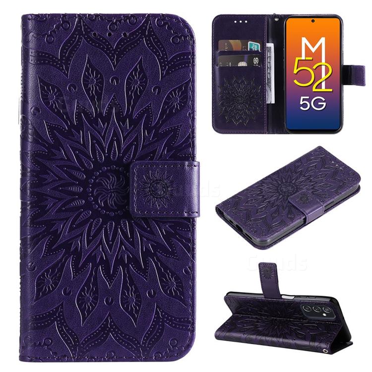 Embossing Sunflower Leather Wallet Case for Samsung Galaxy M52 5G - Purple