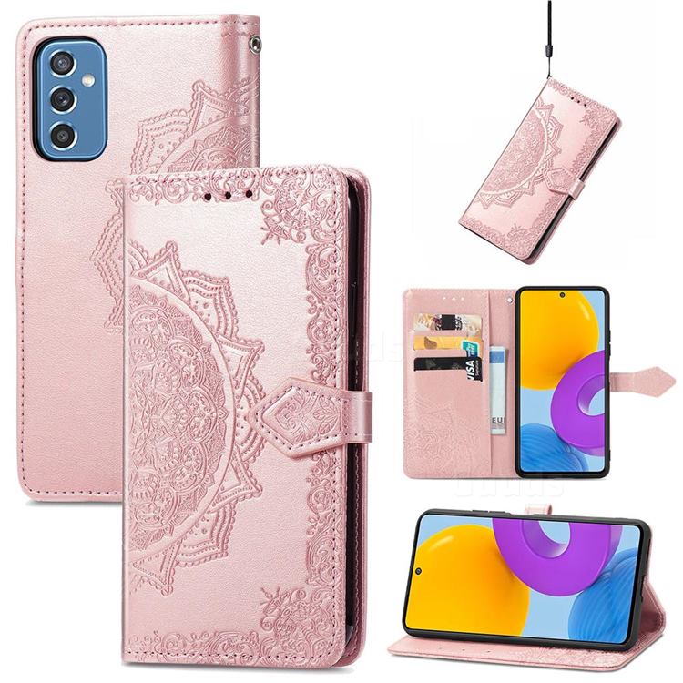 Embossing Imprint Mandala Flower Leather Wallet Case for Samsung Galaxy M52 5G - Rose Gold