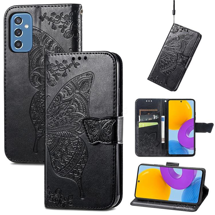 Embossing Mandala Flower Butterfly Leather Wallet Case for Samsung Galaxy M52 5G - Black