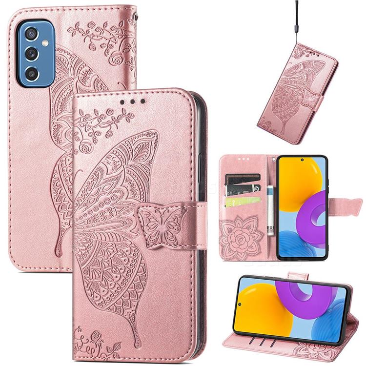 Embossing Mandala Flower Butterfly Leather Wallet Case for Samsung Galaxy M52 5G - Rose Gold