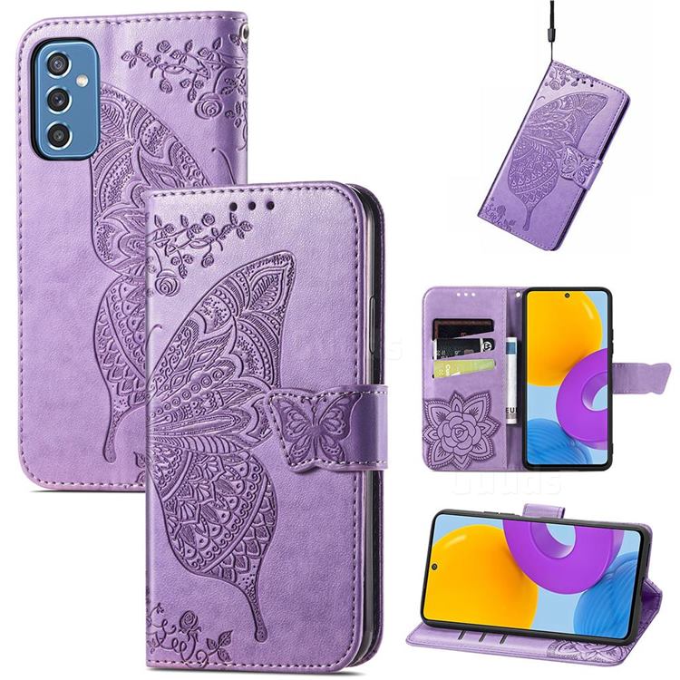 Embossing Mandala Flower Butterfly Leather Wallet Case for Samsung Galaxy M52 5G - Light Purple