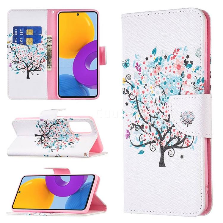 Colorful Tree Leather Wallet Case for Samsung Galaxy M52 5G