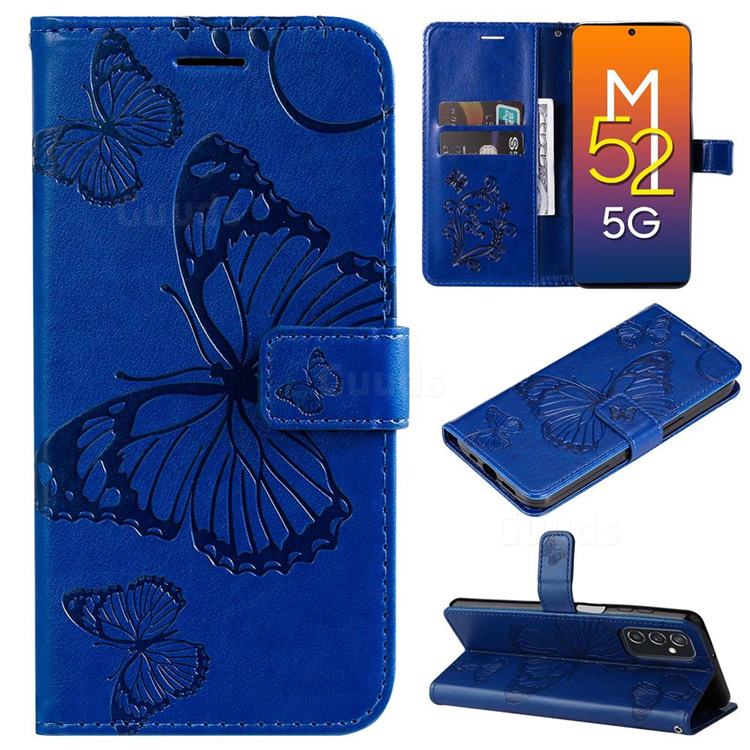 Embossing 3D Butterfly Leather Wallet Case for Samsung Galaxy M52 5G - Blue