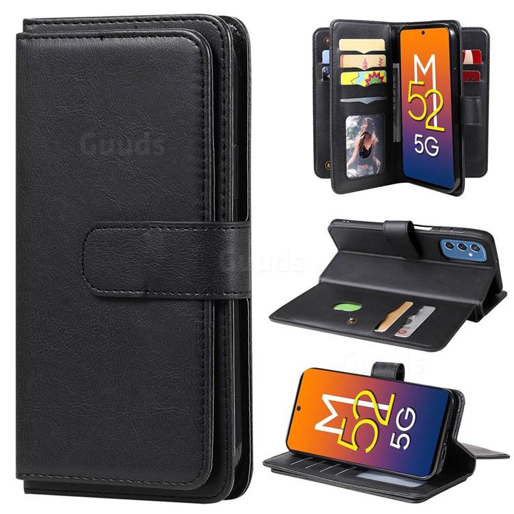 Multi-function Ten Card Slots and Photo Frame PU Leather Wallet Phone Case Cover for Samsung Galaxy M52 5G - Black