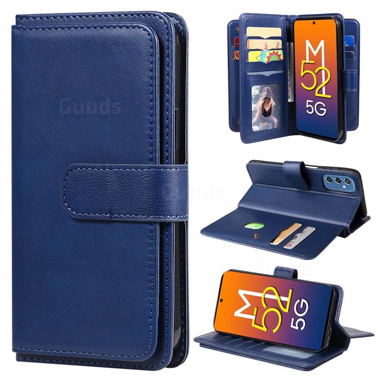 Multi-function Ten Card Slots and Photo Frame PU Leather Wallet Phone Case Cover for Samsung Galaxy M52 5G - Dark Blue