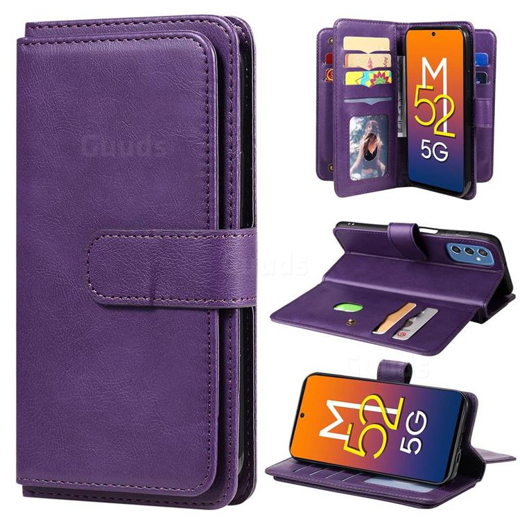 Multi-function Ten Card Slots and Photo Frame PU Leather Wallet Phone Case Cover for Samsung Galaxy M52 5G - Violet