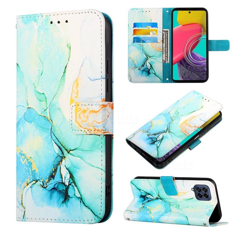 Green Illusion Marble Leather Wallet Protective Case for Samsung Galaxy M53