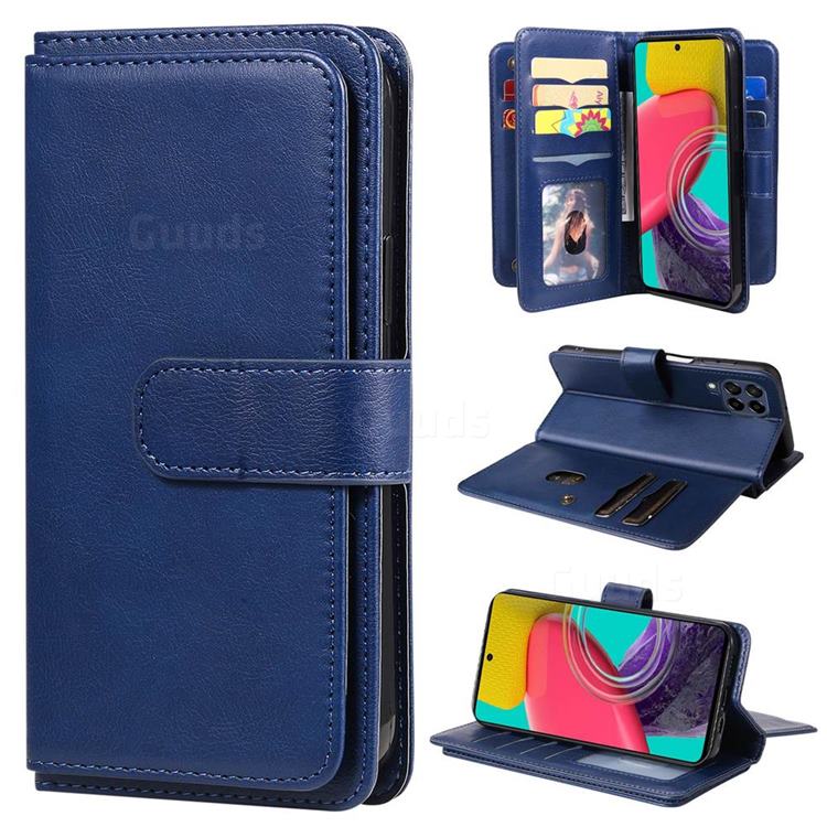 Multi-function Ten Card Slots and Photo Frame PU Leather Wallet Phone Case Cover for Samsung Galaxy M53 - Dark Blue