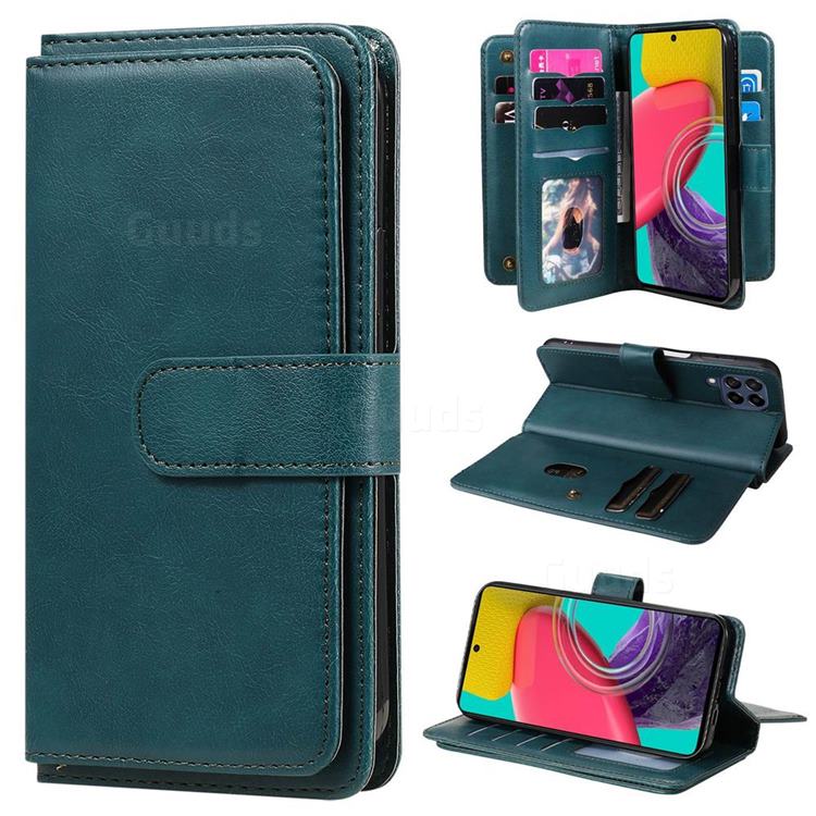 Multi-function Ten Card Slots and Photo Frame PU Leather Wallet Phone Case Cover for Samsung Galaxy M53 - Dark Green