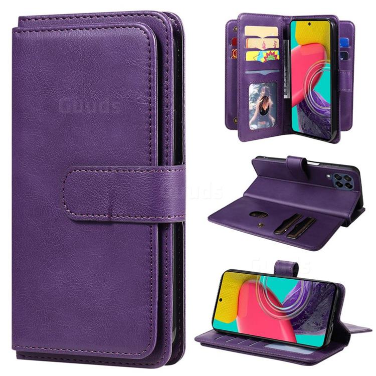 Multi-function Ten Card Slots and Photo Frame PU Leather Wallet Phone Case Cover for Samsung Galaxy M53 - Violet