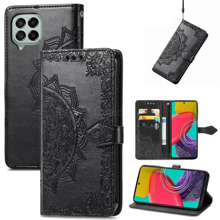 Embossing Imprint Mandala Flower Leather Wallet Case for Samsung Galaxy M53 - Black