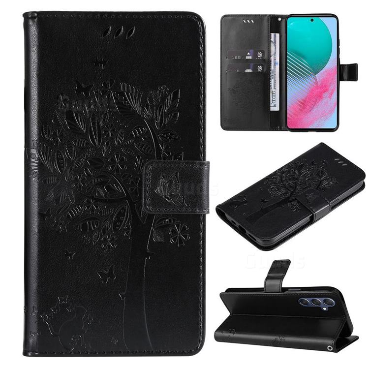 Embossing Butterfly Tree Leather Wallet Case for Samsung Galaxy M54 - Black